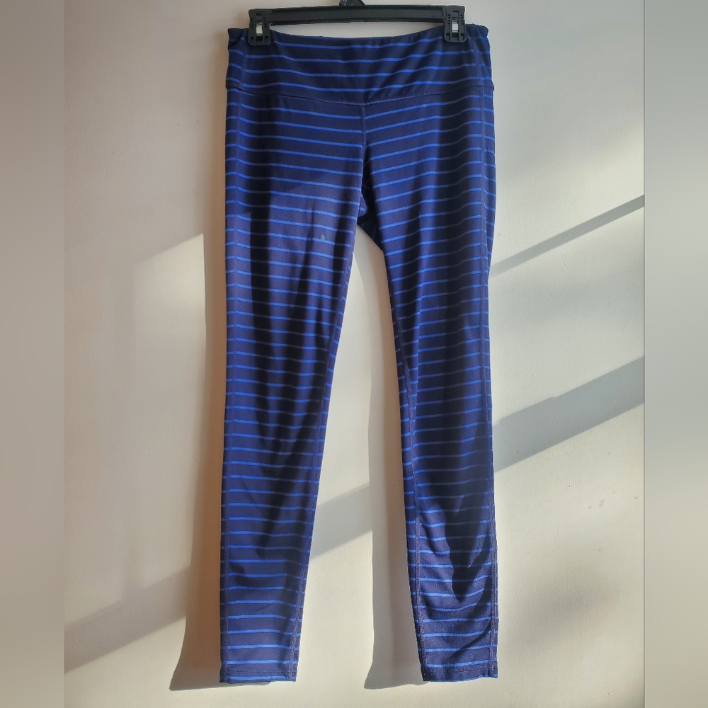 Athleta Chaturanga Blue Stripe Leggings Running Tights Size Medium